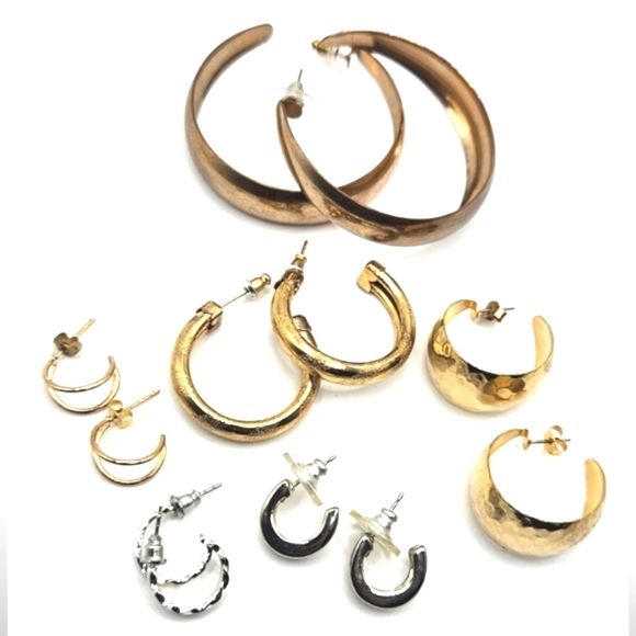 Jewelry - Mixed Lot of 6 Pairs Half Hoop Pierced Earrings Gold & Silver